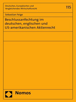 cover image of Beschlussanfechtung im deutschen, englischen und US-amerikanischen Aktienrecht